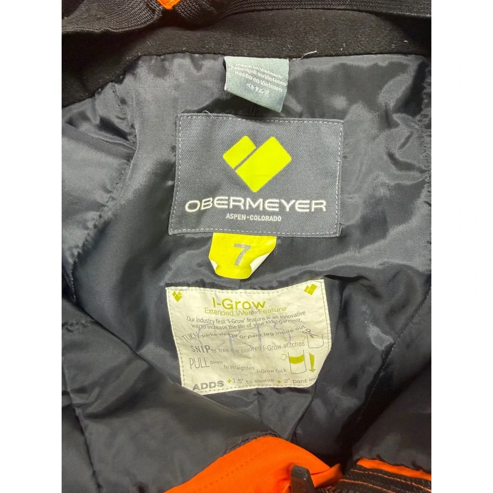 Obermeyer Kids Orange I-Grow Bib Snow Pants Size 7 Adjustable Ski Snowboard Bibs